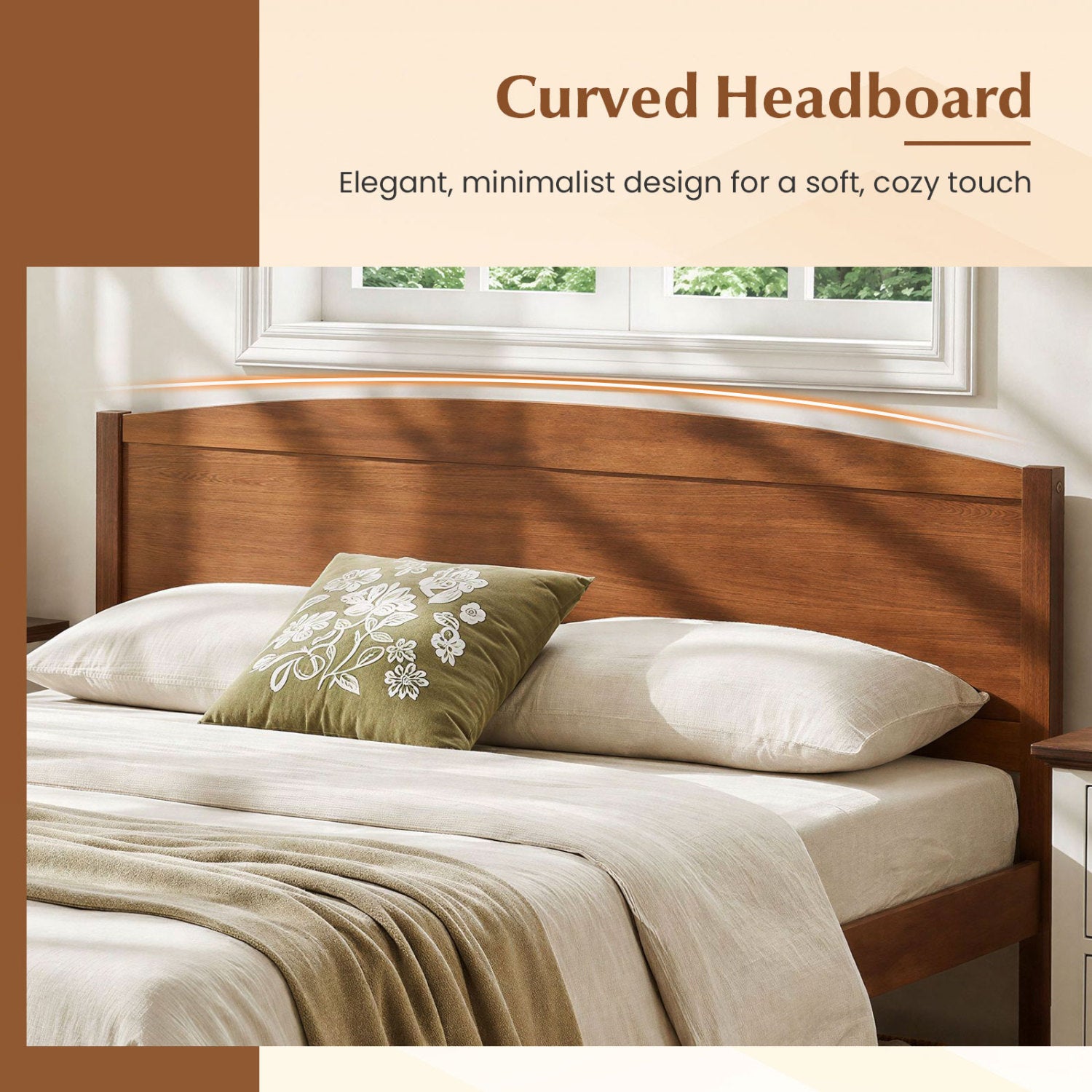 Queen platform bed frame with curved walnut headboard by DirectDeals on Tampa Home & Garden Store