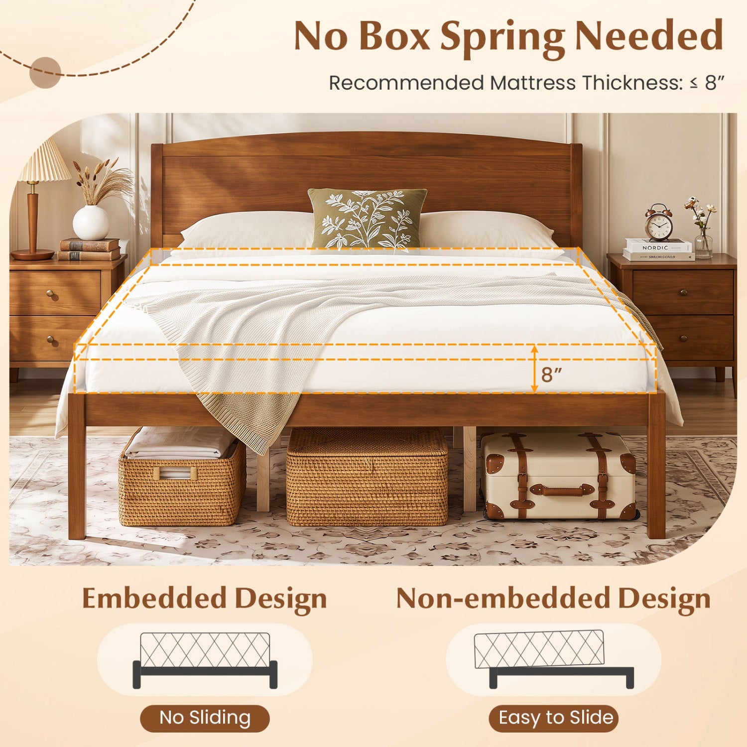 Queen platform bed frame with curved walnut headboard by DirectDeals on Tampa Home & Garden Store