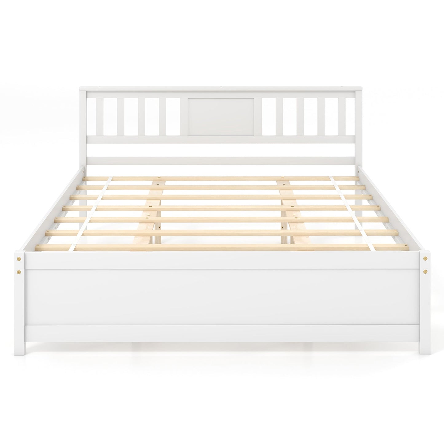 Cama de plataforma de madera con cabecero y soporte de listones de madera blanco - Tamaño Queen