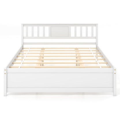 Cama de plataforma de madera con cabecero y soporte de listones de madera blanco - Tamaño Queen