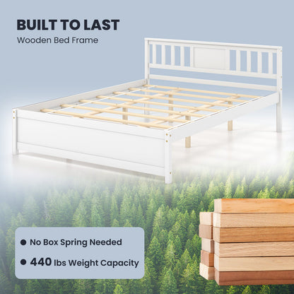 Cama de plataforma de madera con cabecero y soporte de listones de madera blanco - Tamaño Queen