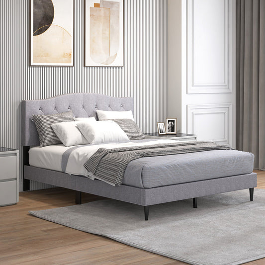 Queen Size Upholstered Platform Bed with Button Tufted Headboard-Queen Size - Tampa Home & Garden Store