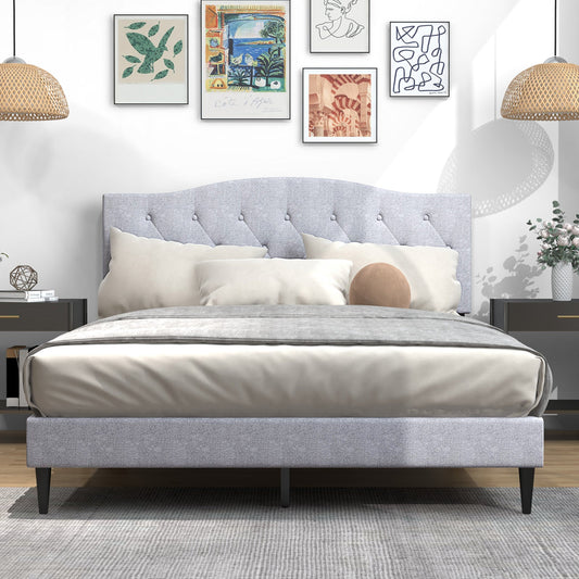 Queen Size Upholstered Platform Bed with Button Tufted Headboard-Queen Size - Tampa Home & Garden Store
