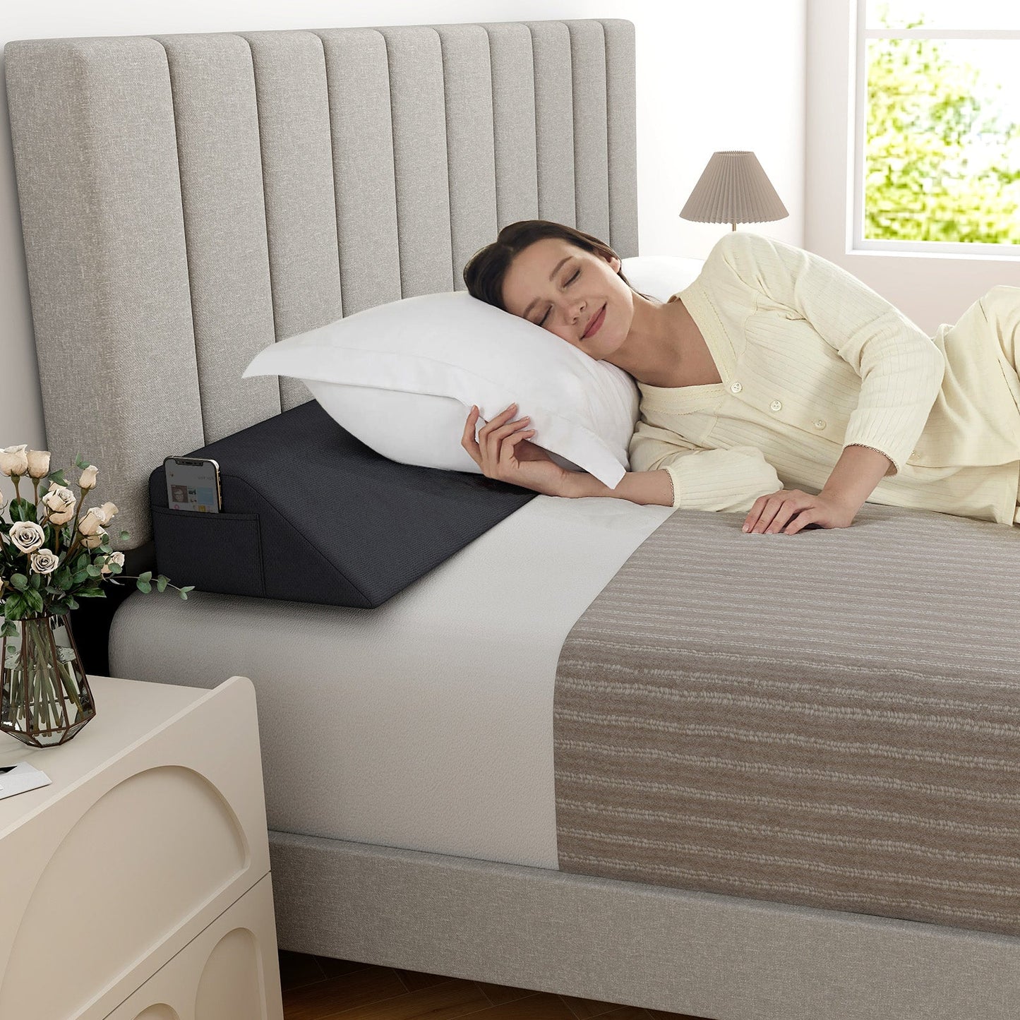 Almohada de cuña para cama con bolsa de almacenamiento - Tamaño completo