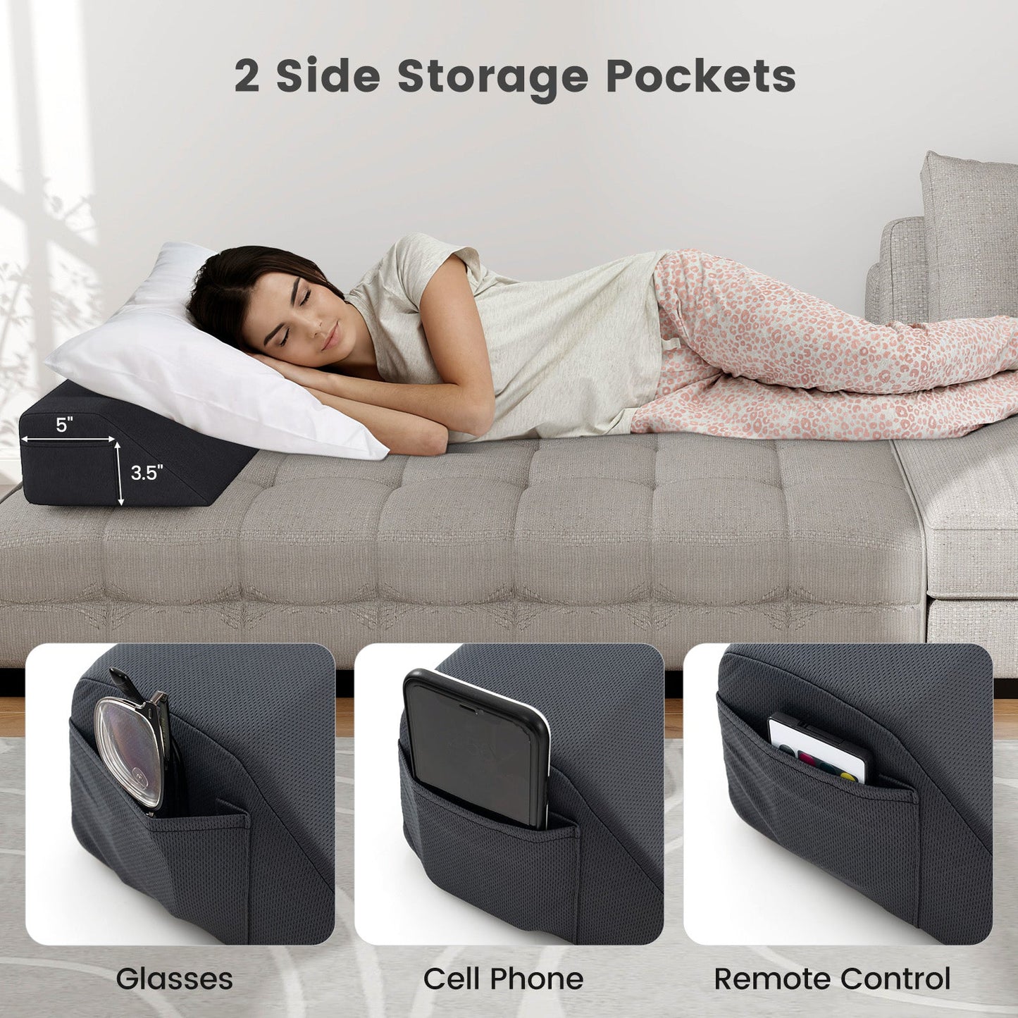 Almohada de cuña para cama con bolsa de almacenamiento - Tamaño completo