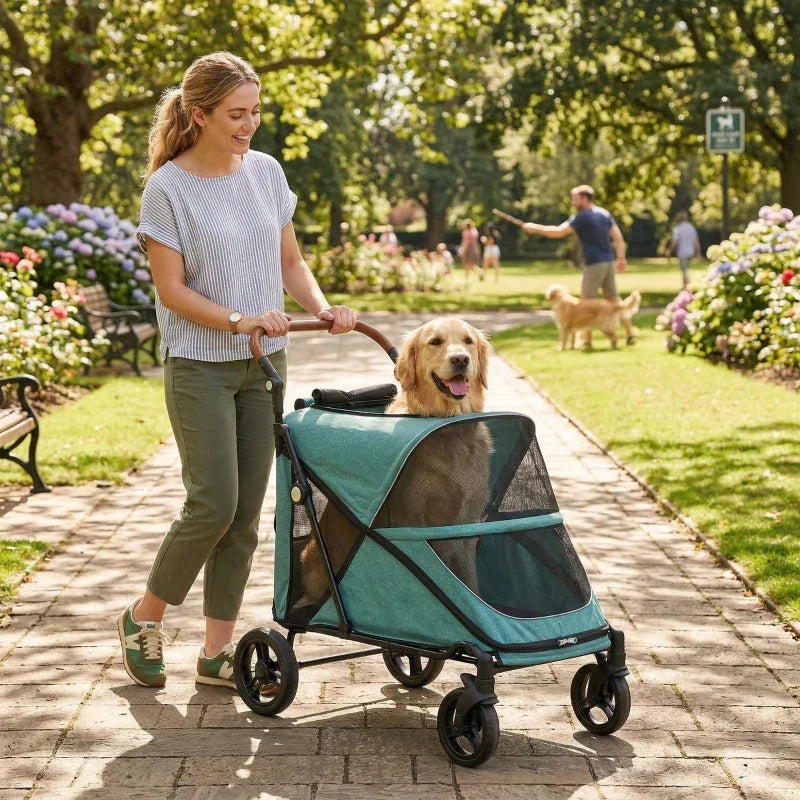 Dog stroller teal for dogs up to 66 LBS with all-terrain suspension and 8-position handle on Tampa Home & Garden Store