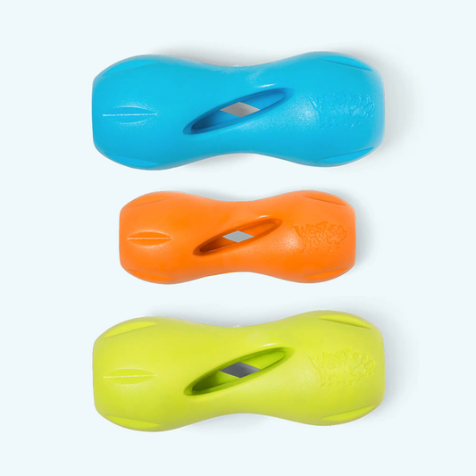 Qwizl Treat Toy for Dogs by West Paw four-color set blue orange lime yellow on Tampa Home & Garden Store