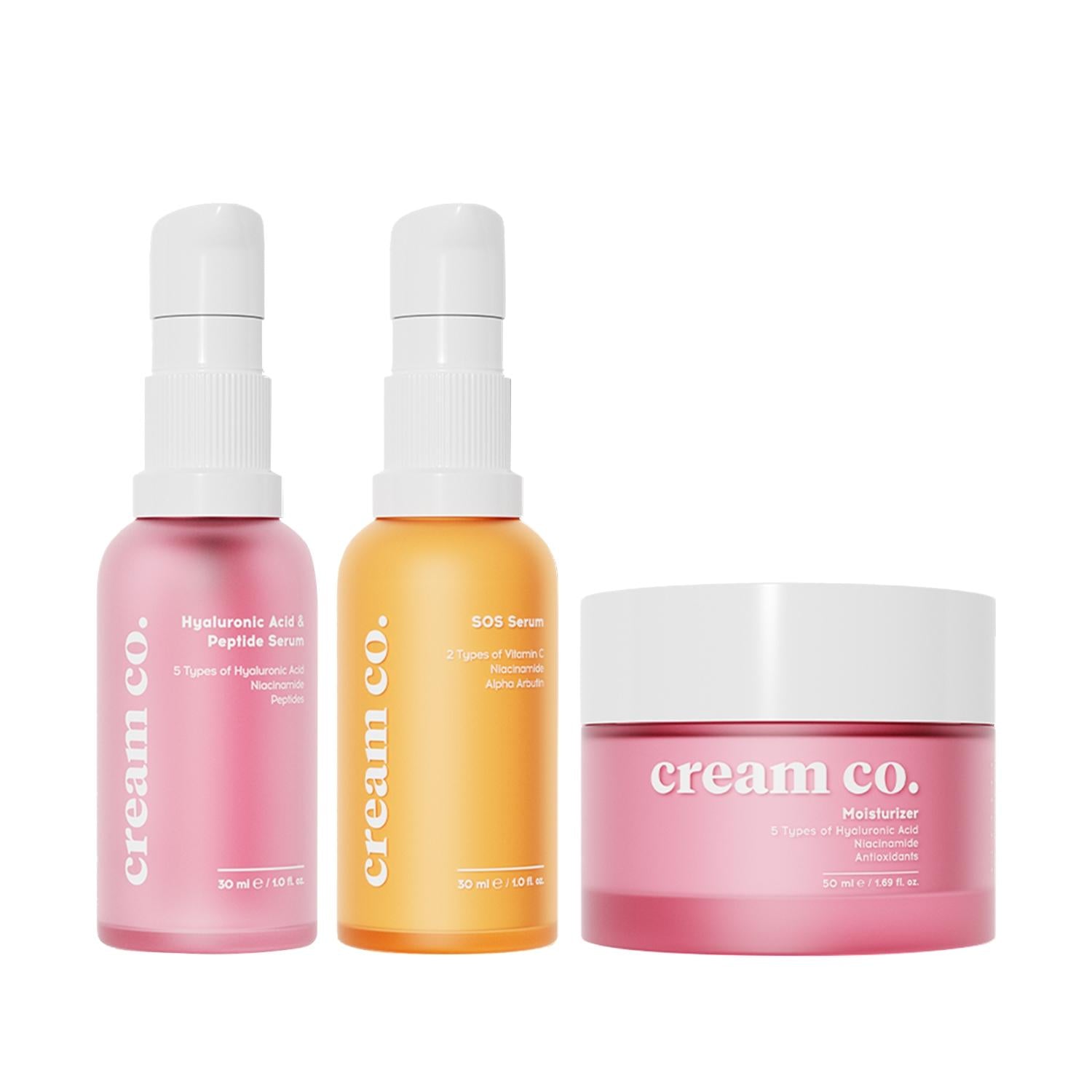 Cream Co. illuminating skincare set pink serum orange serum pink moisturizer jar on Tampa Home & Garden Store