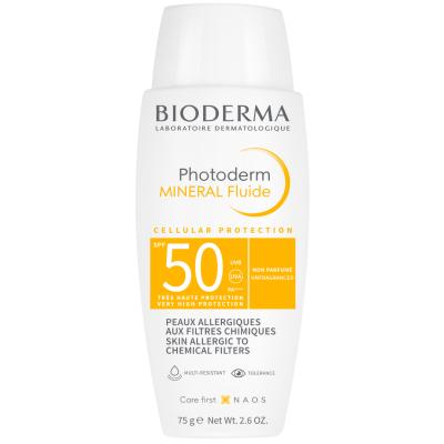 Bioderma Photoderm Mineral Fluide SPF50+ sunscreen bottle, white packaging with SPF badge on Tampa Home & Garden Store