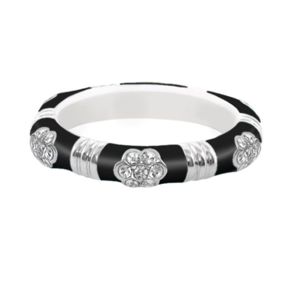 Daisy Love Stackable Ring — Pavé Flower in black enamel with silver pavé flowers, Lauren G Adams on Tampa Home & Garden Store