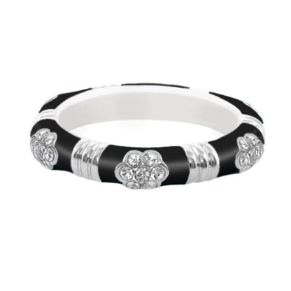Daisy Love Stackable Ring — Pavé Flower in black enamel with silver pavé flowers, Lauren G Adams on Tampa Home & Garden Store