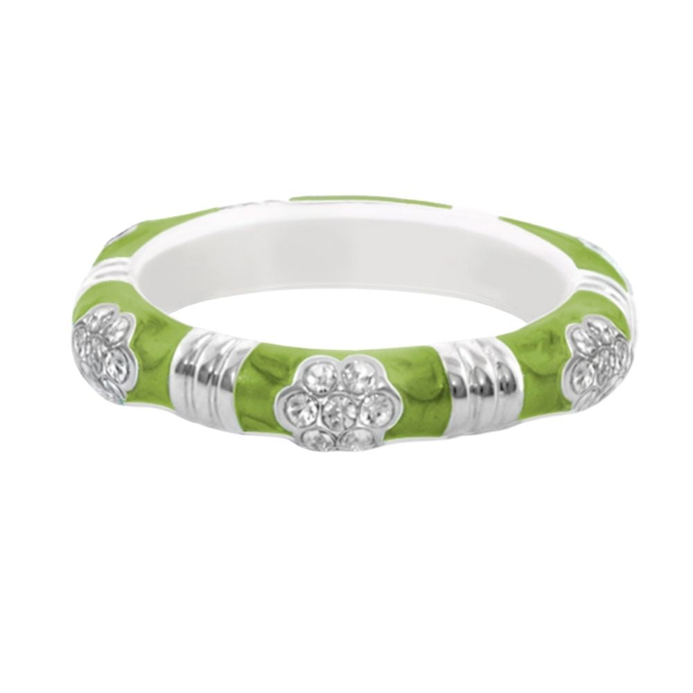 Daisy Love Stackable Ring pavé flower on lime green enamel with silver bands on Tampa Home & Garden Store