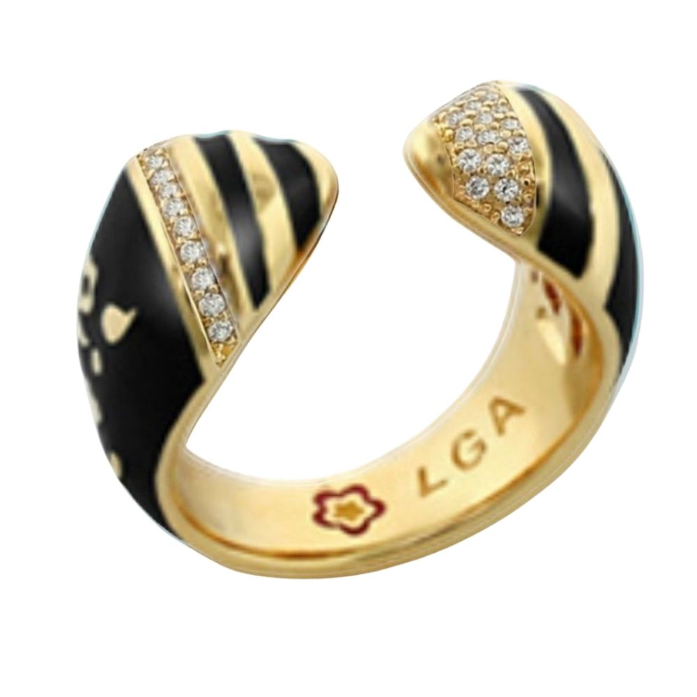 Lauren G Adams Flowers by Orly Ring — Open Pavé Wrap, gold with black enamel and pavé diamonds on Tampa Home & Garden Store