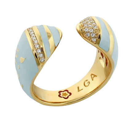Ring Flowers by Orly Open Pavé Wrap with blue enamel, diamond pavé accents, gold-tone band on Tampa Home & Garden Store