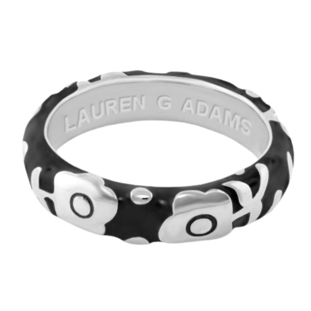 Flowers by Orly Stackable Ring black enamel band with white flower motifs Lauren G Adams on Tampa Home & Garden Store