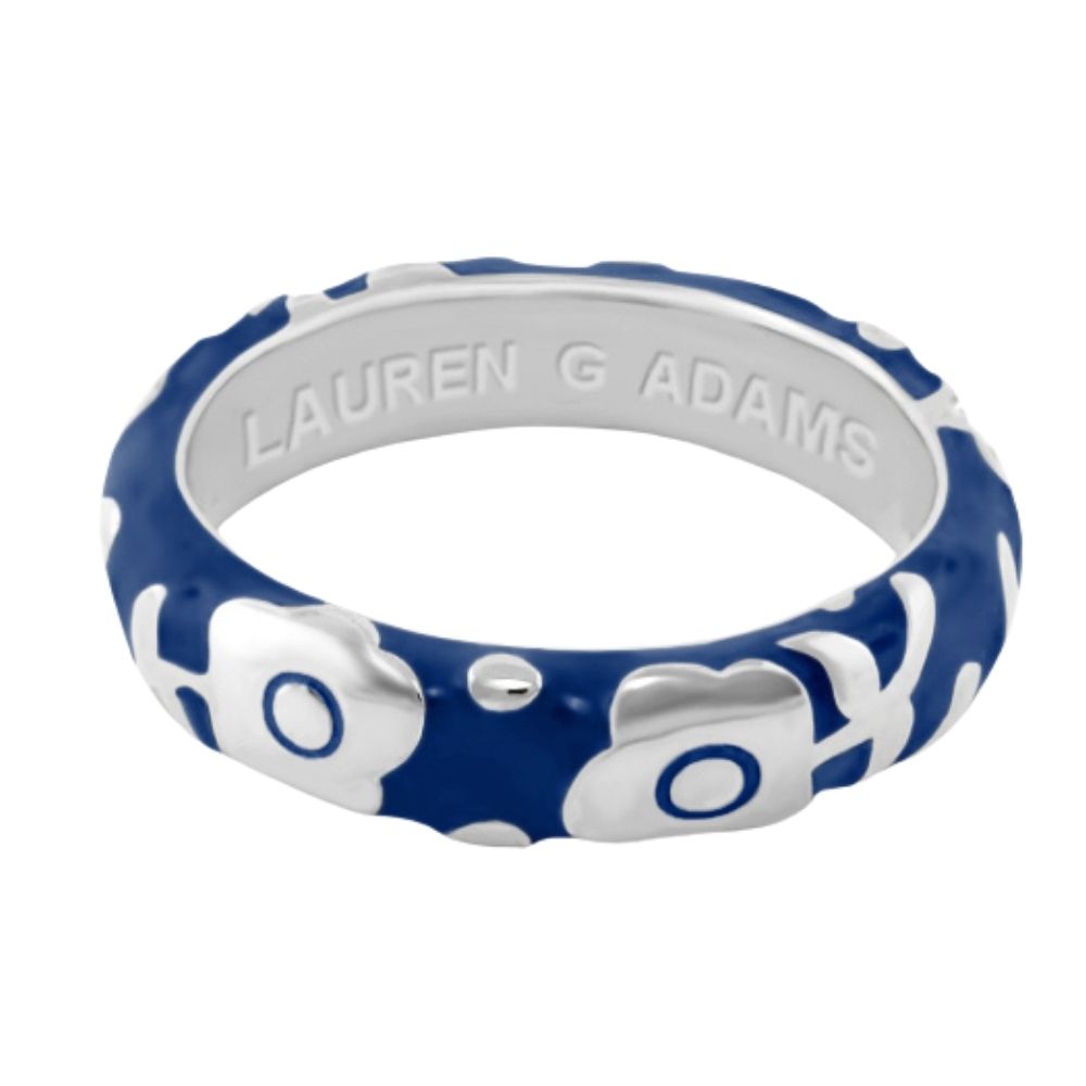Flowers by Orly Stackable Ring in blue enamel with white flower motifs Lauren G Adams on Tampa Home & Garden Store