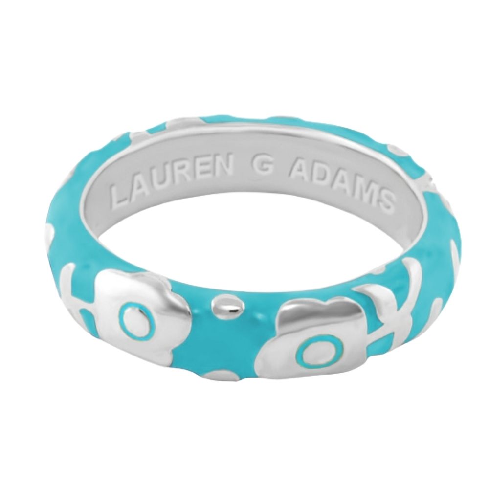 Flowers by Orly Stackable Ring turquoise enamel with silver floral accents, Lauren G Adams ring on Tampa Home & Garden Store