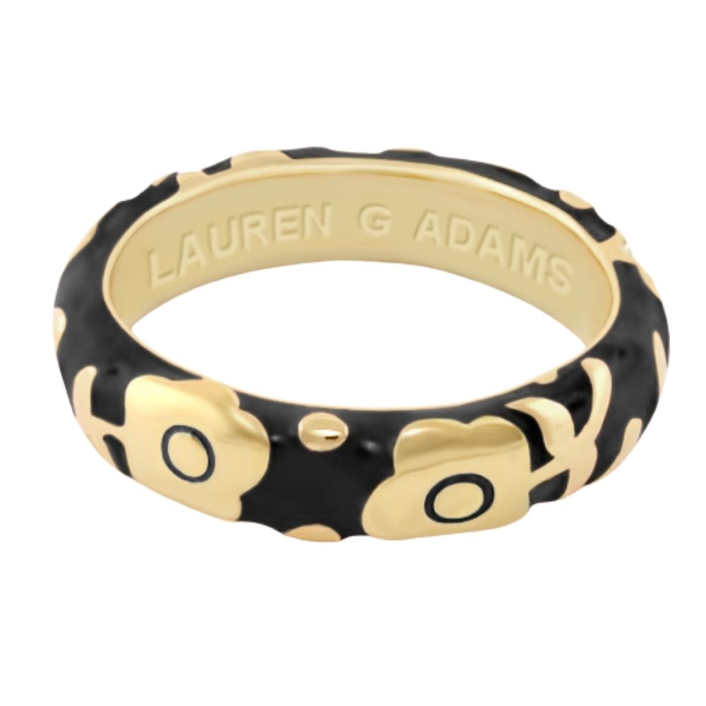 Flowers by Orly Stackable Ring gold-tone with black enamel floral pattern Lauren G Adams ring on Tampa Home & Garden Store