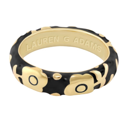 Flowers by Orly Stackable Ring gold-tone with black enamel floral pattern Lauren G Adams ring on Tampa Home & Garden Store
