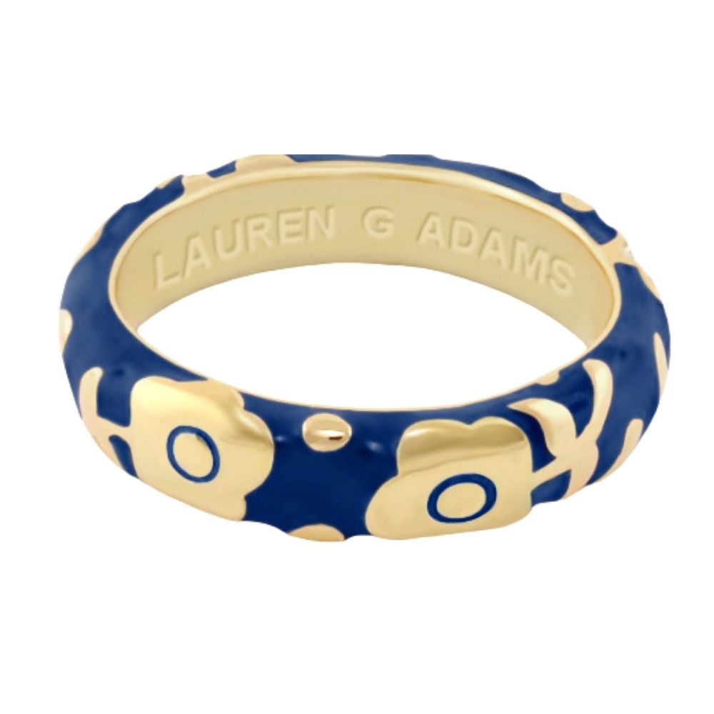 Flowers by Orly Stackable Ring blue enamel with gold-tone floral motifs Lauren G Adams on Tampa Home & Garden Store