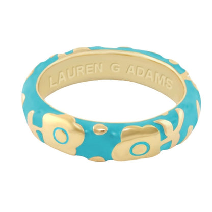 Flowers by Orly stackable ring turquoise enamel with gold floral accents Lauren G Adams on Tampa Home & Garden Store