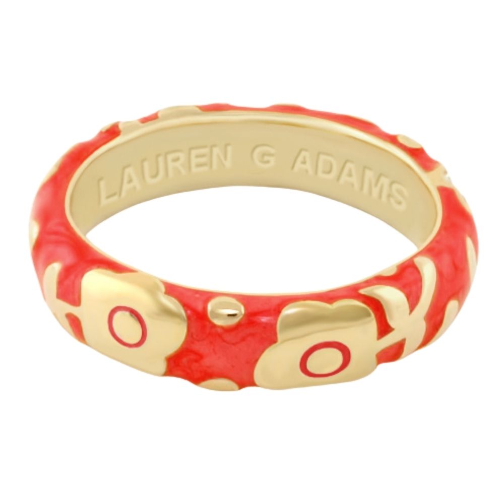 Flowers by Orly Stackable Ring red enamel with gold-tone floral motifs, Lauren G Adams on Tampa Home & Garden Store