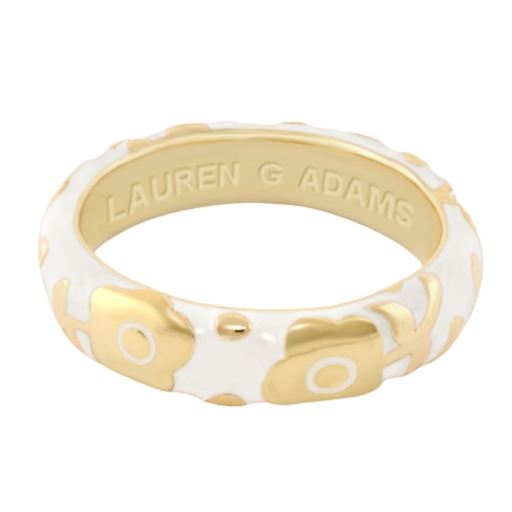 Flowers by Orly Stackable Ring white enamel with gold floral motif, Lauren G Adams on Tampa Home & Garden Store
