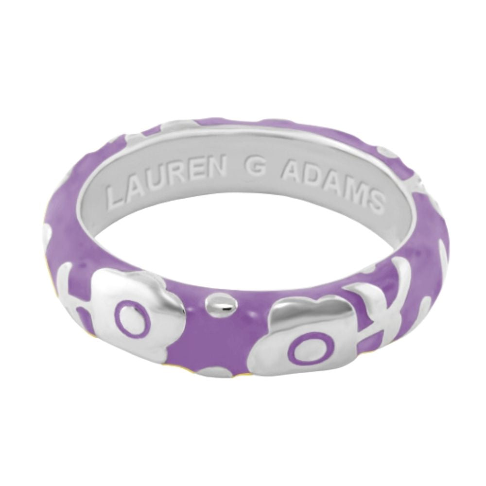 Flowers by Orly stackable ring in purple enamel with white floral motifs, Lauren G Adams on Tampa Home & Garden Store