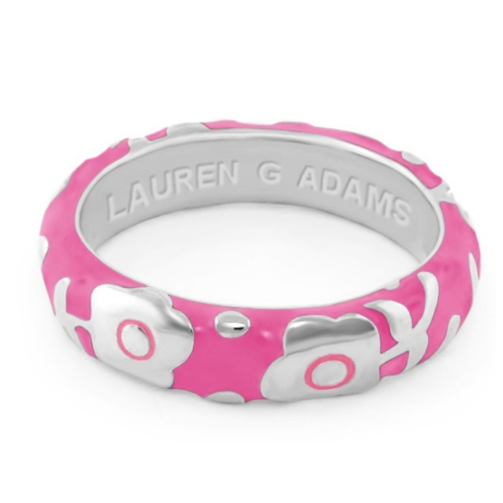 Flowers by Orly Stackable Ring pink enamel with white flower motifs, Lauren G Adams, on Tampa Home & Garden Store