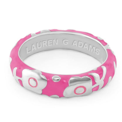 Flowers by Orly Stackable Ring pink enamel with white flower motifs, Lauren G Adams, on Tampa Home & Garden Store