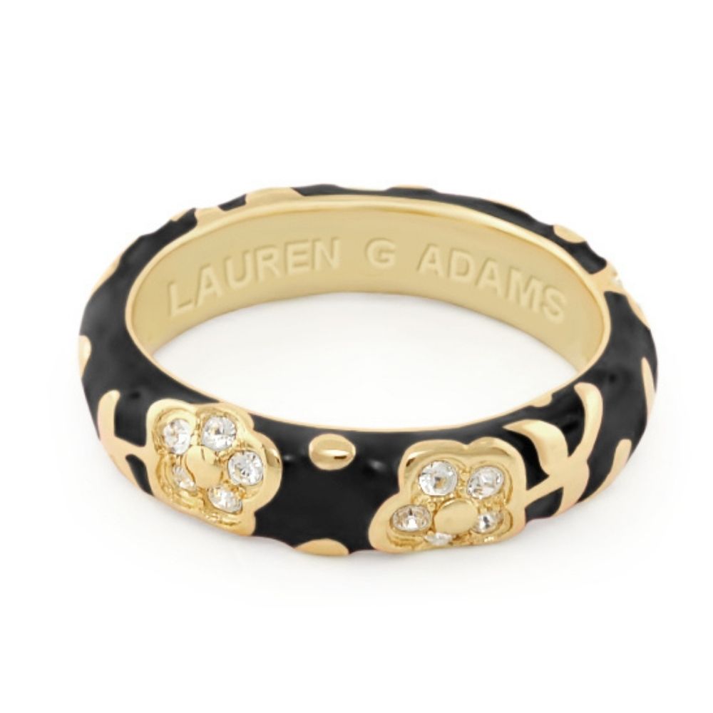 Flowers By Orly stackable ring in black enamel with gold floral accents by Lauren G Adams on Tampa Home & Garden Store