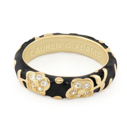 Flowers By Orly stackable ring in black enamel with gold floral accents by Lauren G Adams on Tampa Home & Garden Store