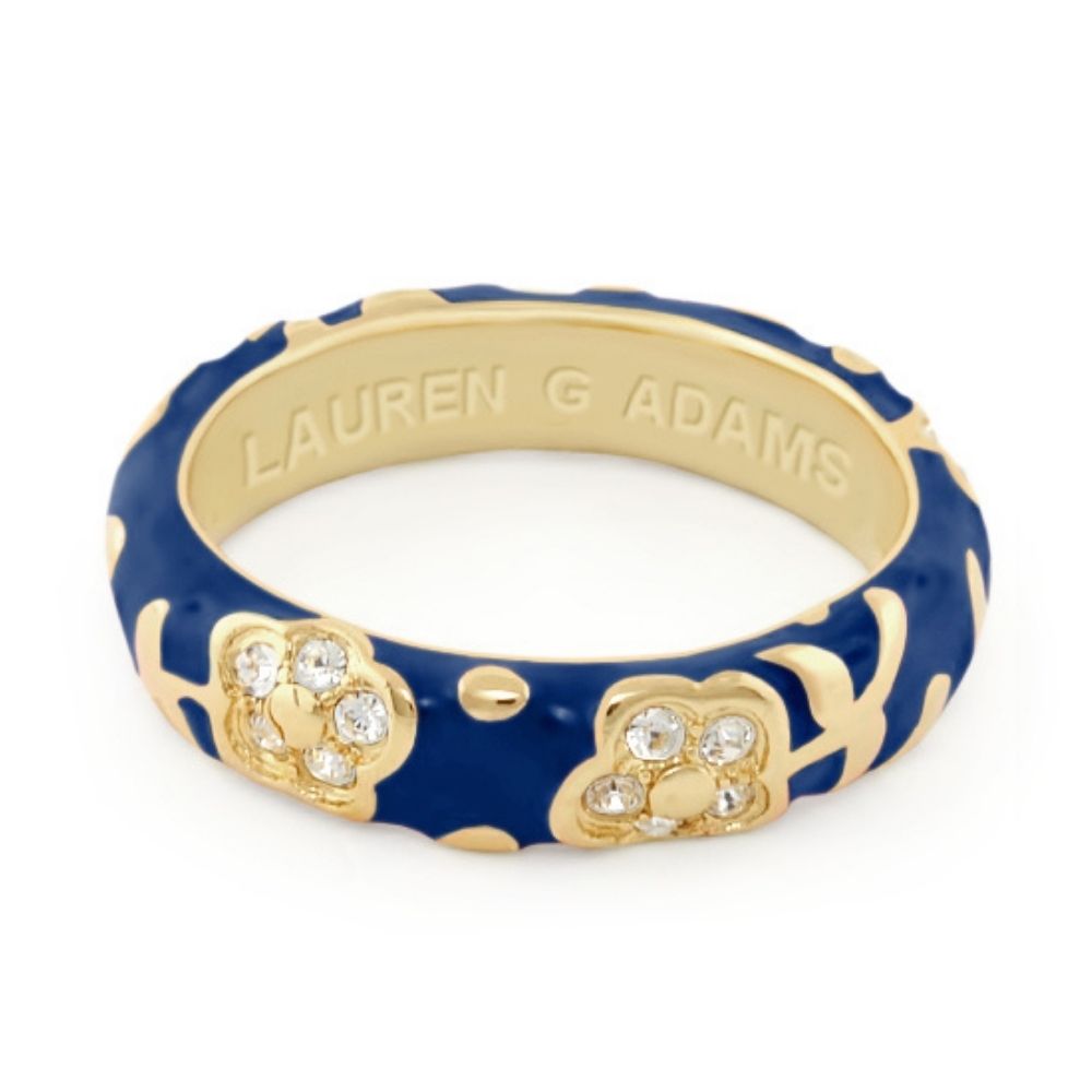 Orly Flowers Stackable Ring blue enamel with gold flower accents by Lauren G Adams on Tampa Home & Garden Store