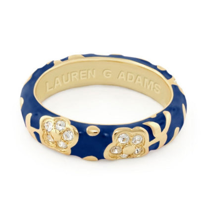 Orly Flowers Stackable Ring blue enamel with gold flower accents by Lauren G Adams on Tampa Home & Garden Store