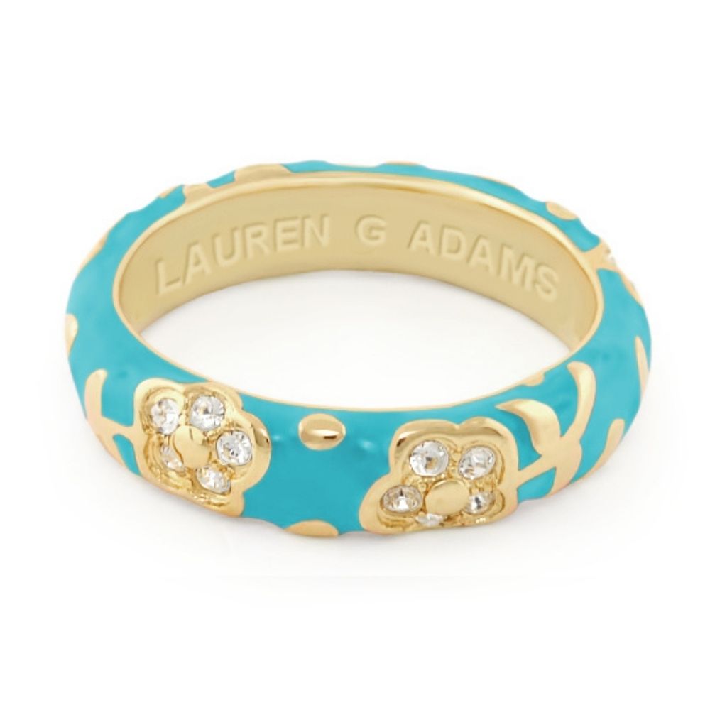Flowers By Orly turquoise enamel stackable ring with gold floral crystals Lauren G Adams on Tampa Home & Garden Store