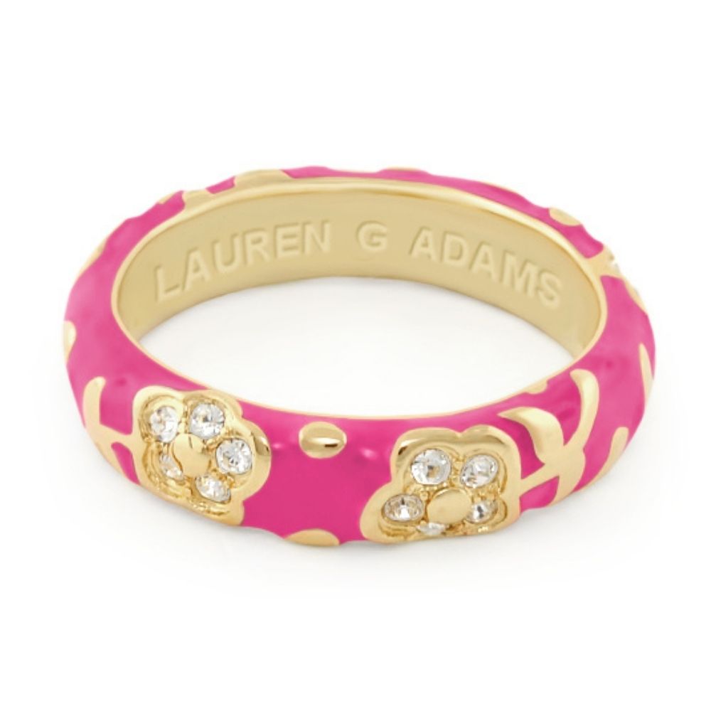 Flowers By Orly Stackable Ring pink enamel with gold-tone floral accents Lauren G Adams on Tampa Home & Garden Store