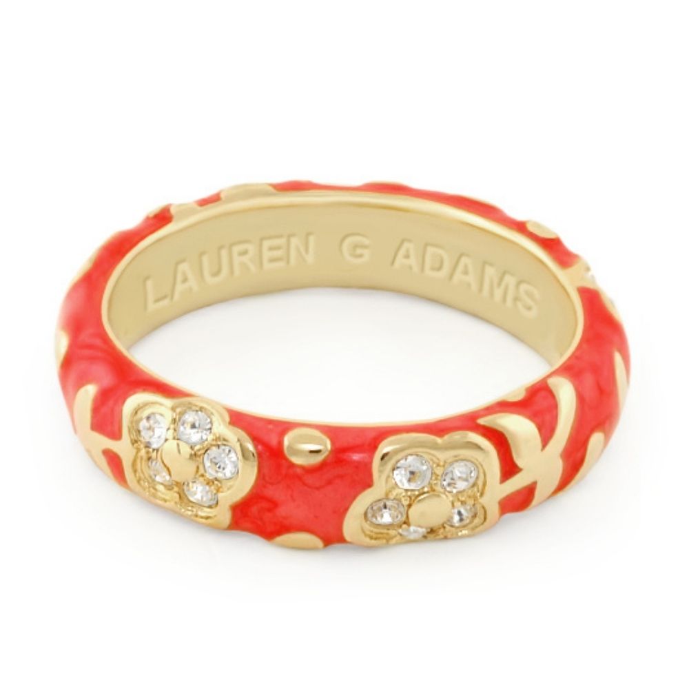 Flowers By Orly Stackable Ring red enamel with floral accents and crystals Lauren G Adams on Tampa Home & Garden Store