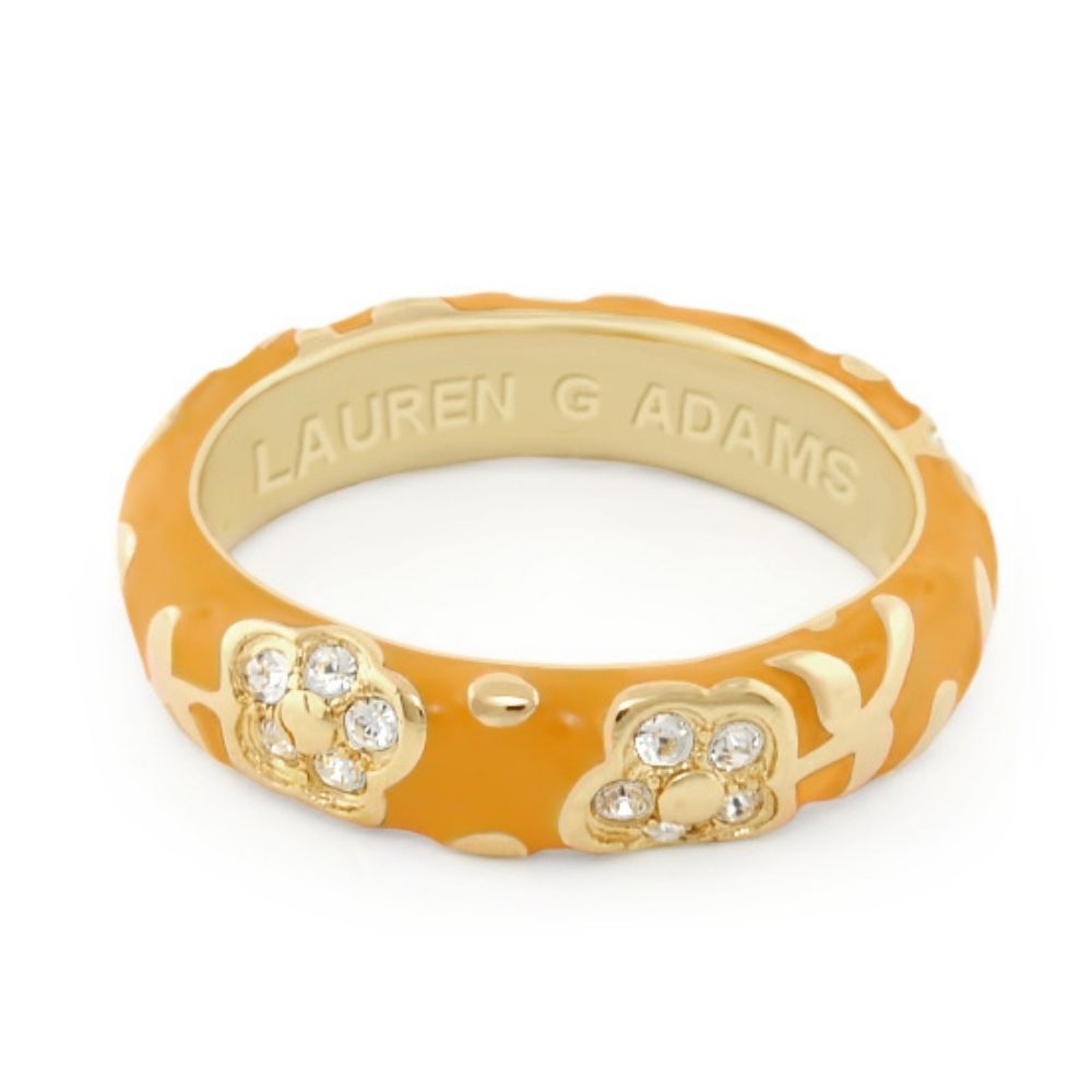 Flowers By Orly Stackable Ring orange enamel band with gold flower accents and crystals Lauren G Adams on Tampa Home & Garden Store