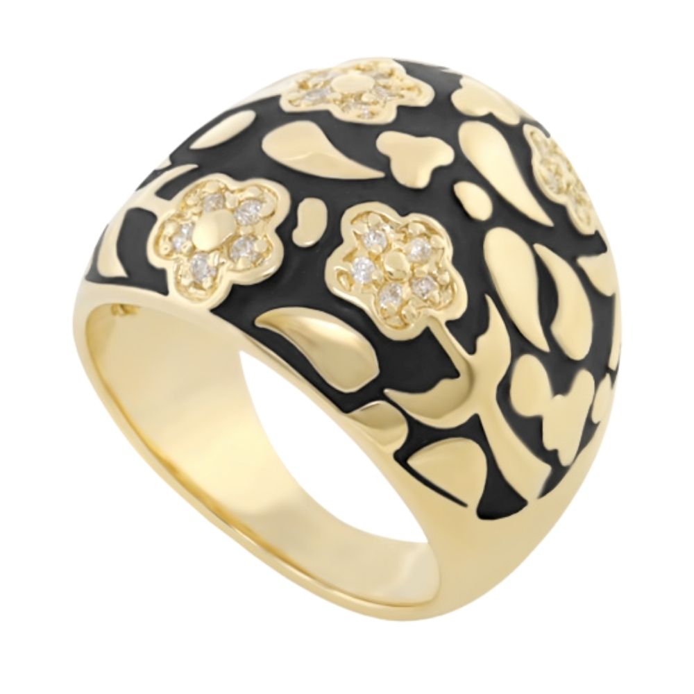 Ring Flowers by Orly Domed Pavé Flower gold ring with black enamel by Lauren G Adams on Tampa Home & Garden Store