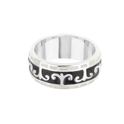 Renaissance Scroll and Rhodium Enamel Ring Band