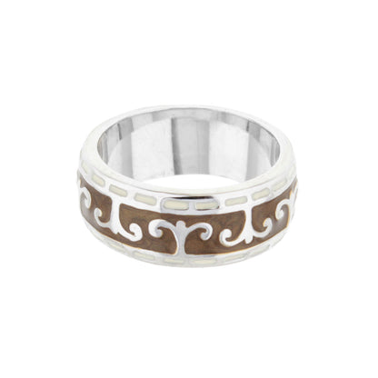 Renaissance Scroll and Rhodium Enamel Ring Band