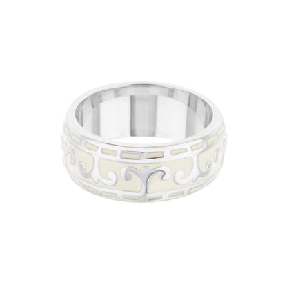 Renaissance Scroll and Rhodium Enamel Ring Band
