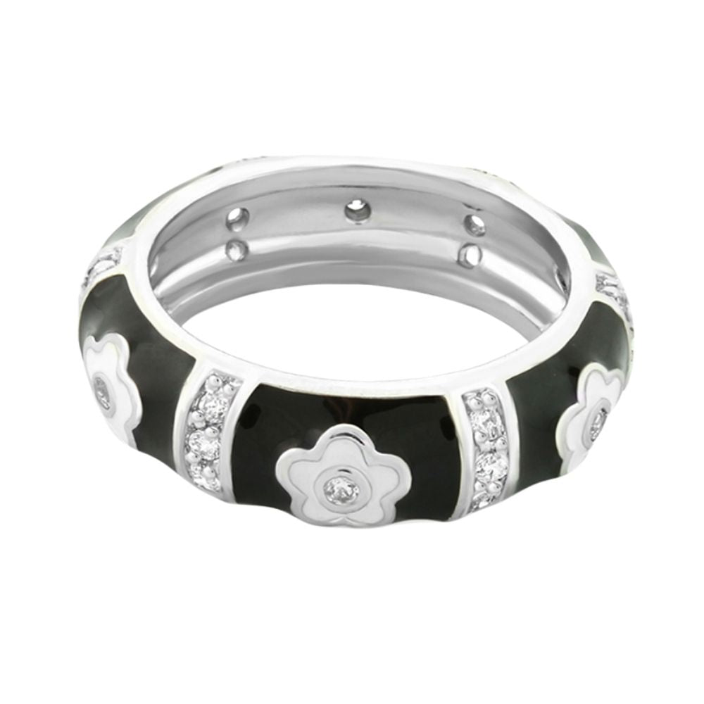 Daisy Love Stackable Ring by Lauren G Adams, domed band with flower accents and crystal inlays on Tampa Home & Garden Store