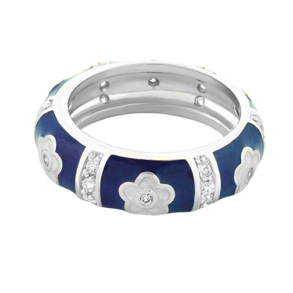Daisy Love Stackable Ring by Lauren G Adams blue enamel band with flower motifs and crystals on Tampa Home & Garden Store