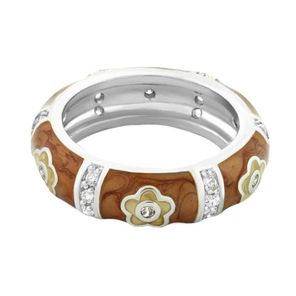 Daisy Love Stackable Ring Domed Flower by Lauren G Adams with wood inlay and crystals on Tampa Home & Garden Store