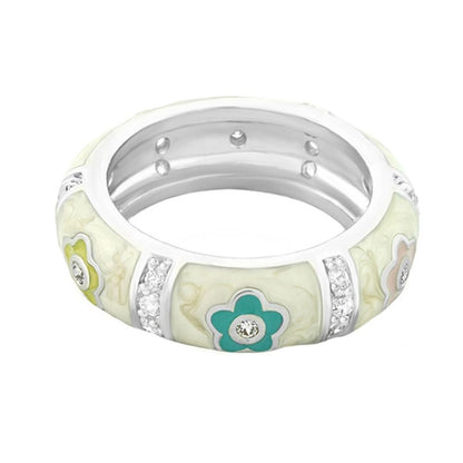 Daisy Love Stackable Ring — daisies with crystals on a teal-accented silver band on Tampa Home & Garden Store