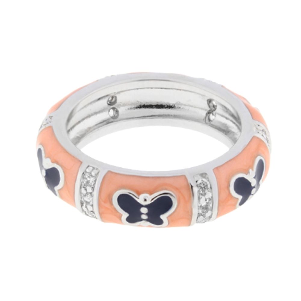 Ring Butterfly World Domed Pavé peach enamel with navy butterfly accents by Lauren G Adams on Tampa Home & Garden Store