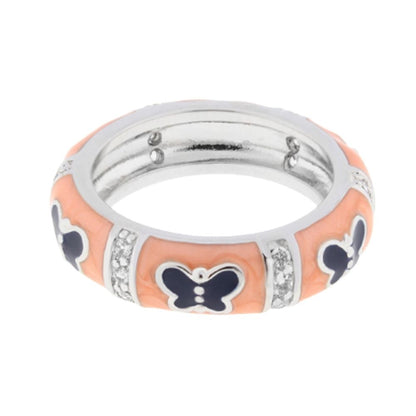 Ring Butterfly World Domed Pavé peach enamel with navy butterfly accents by Lauren G Adams on Tampa Home & Garden Store