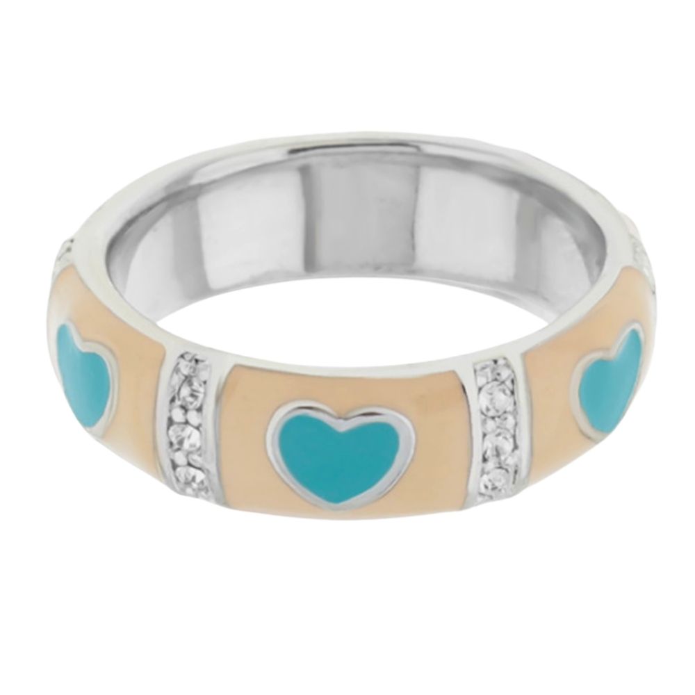 Lots of Love Stackable Ring — Heart & Pavé Station with turquoise hearts on beige enamel on Tampa Home & Garden Store
