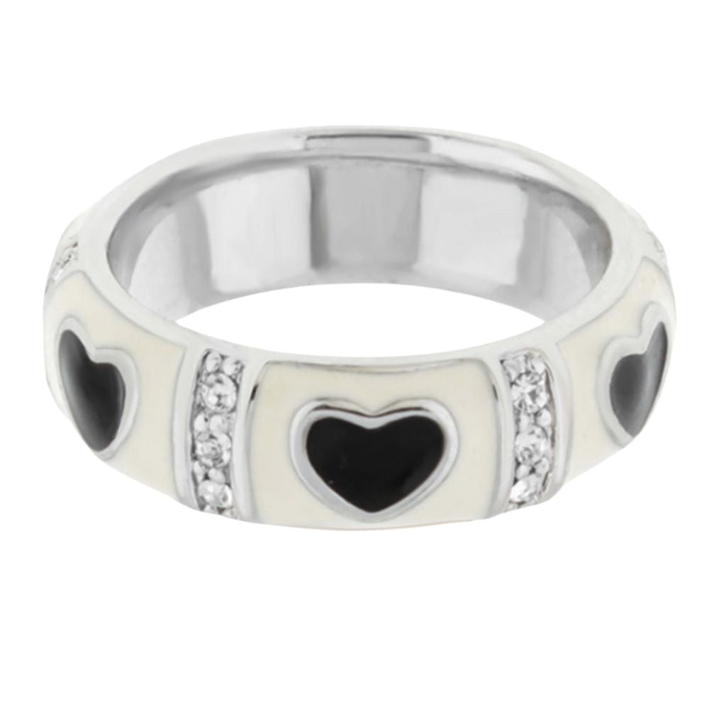 Lots of Love Stackable Ring — Heart & Pavé Station, black enamel hearts and pavé accents on Tampa Home & Garden Store